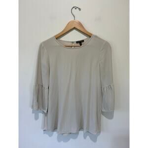 Eileen Fisher silk blouse womens size XXS cream round neck 3/4 bell sleeve